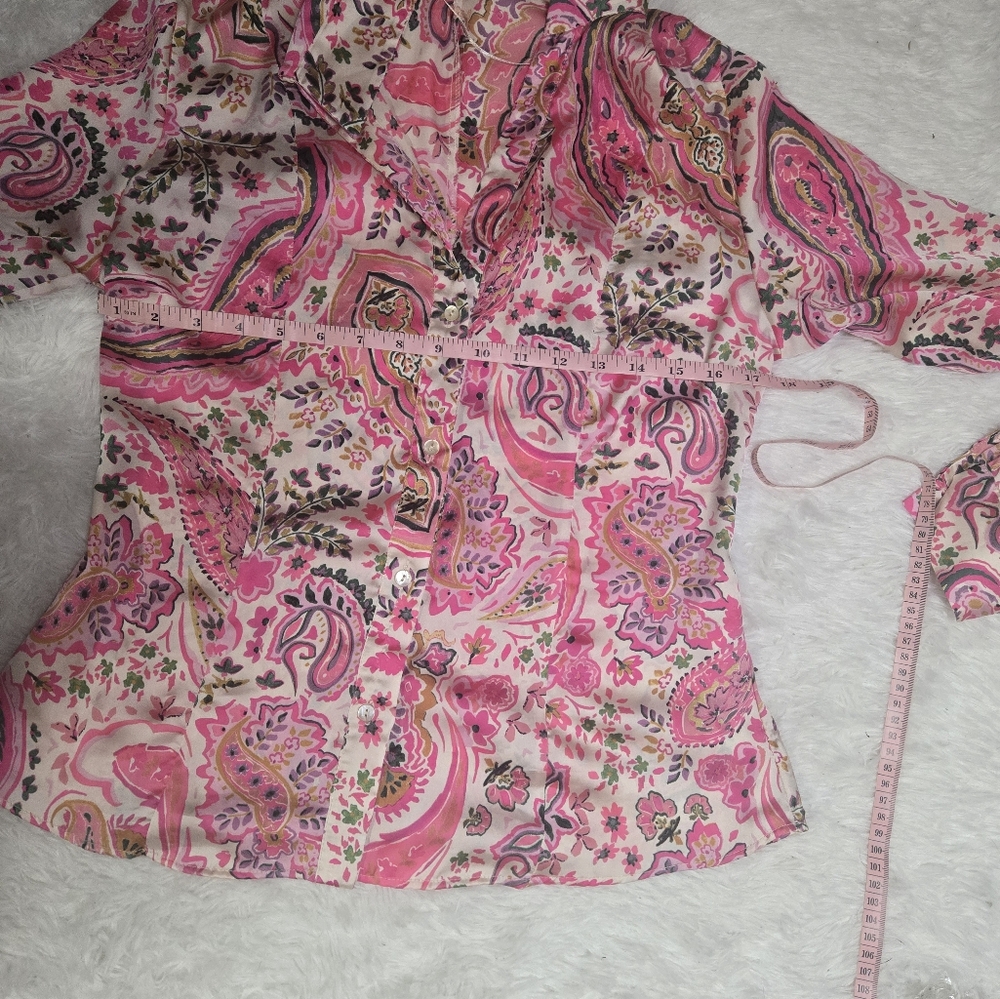 Zara Paisley Button up Blouse, Pink, S - Picture 4 of 5
